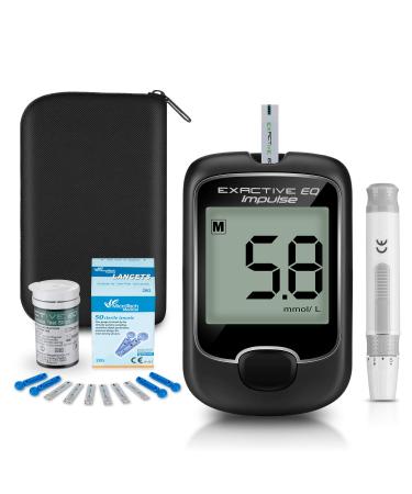 Blood Sugar Tester Diabetes Testing Kit 2021 Upgrade Blood Sugar Tester with 25 Codefree Test Strips and 25 Lancets - for UK Diabetics in mmol/L by Exactive EQ EQ Impulse Glucose Kit X 25
