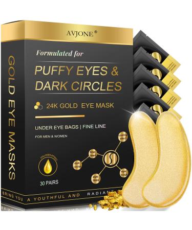 AVJONE 24K Gold Eye Mask - 30 Pair  Puffy Eyes and Dark Circles Treatments   Relieve Pressure and Reduce Wrinkles  Revitalize and Refresh Your Skin