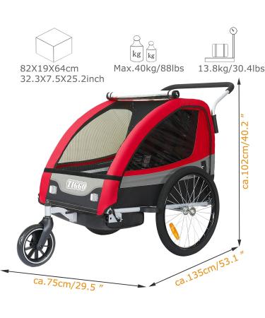 Tiggo 2-in-1 Children's Bicycle Trailer & Jogger | International Shipping | Red Color - Model 50402 - Buy Online on GoSupps.com