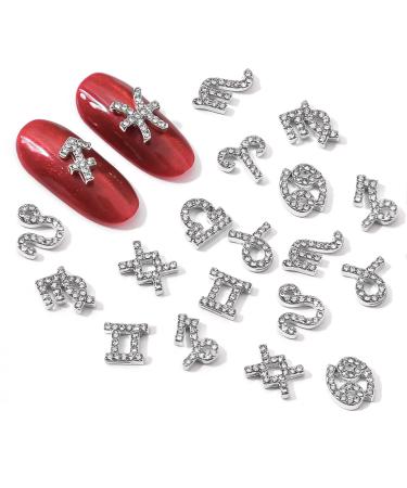 WOKOTO 24pcs Silver Zodiac Signs & Letters Nail Charms for Acrylic Nails - 3D Nail Jewelry Kit with Rhinestones for Zodiac Nail Art & Jewelry Making - Buy Online on GoSupps.com