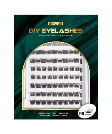 Lanciley Lash Clusters DIY Eyelash Extensions 90 Clusters Lashes 10-14mm 5 Styles C CC D Curl Individual Lashes with Eyelash Glue Thin Band Reusable Soft & Comfortable Lashes Cluster DIY at Home Individual - 90 clusters ...