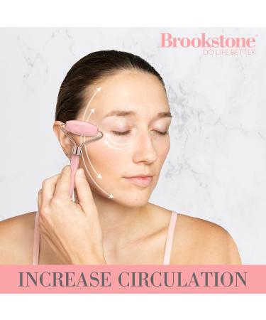 Brookstone Face Skin Care Roller - Dual-Sided Rose Quartz Massager for Anti-Aging & Lymphatic Drainage - Premium Facial Tool in Blush Pink - Buy Online on GoSupps.com