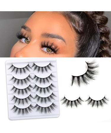Brieve 18mm 5 Pairs 3D False Eyelashes Pack Fluffy Thick Curled Faux Mink Lashes Strip Lash Natural Look Makeup Tools(3D05)
