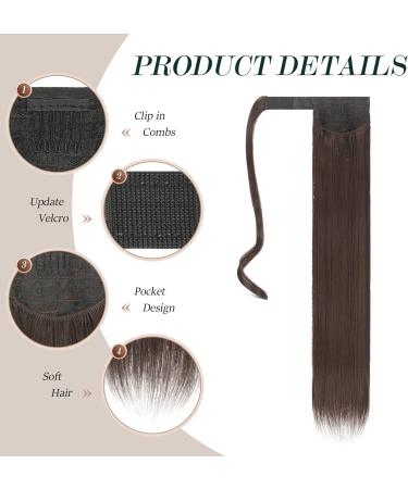 FESHFEN Straight Ponytail Extensions Long Wrap Around Ponytail Synthetic Clip in Pony Tail Hair Extensions Reddish Dark Brown Hairpiece for Women 24 inch 24 inch (Pack of 1) Reddish Dark Brown - Buy Online on GoSupps.com