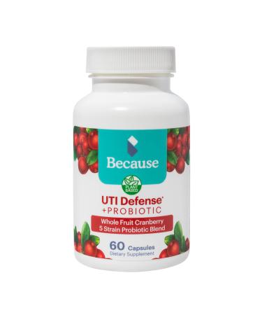 Because Probiotics Cranberry UTI Defense Capsules for Women: Natural Support for a Healthy Urinary Tract with Added Bladder Support- Plant Based Non GMO Gluten Free Fruit Vitamins (60 Capsules) Cranberry Pills