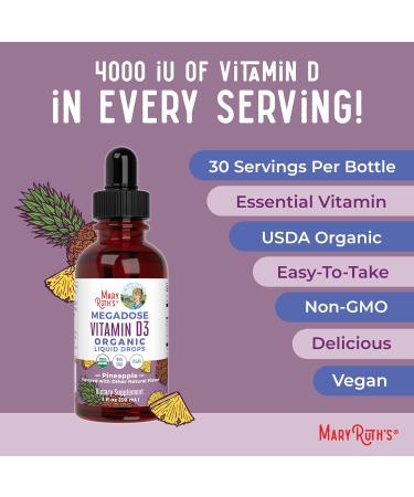 MaryRuth Organics Vitamin D3 Liquid Drops | Megadose 4000 IU | USDA Organic Liquid Vitamin D Spray for Adults & Kids | Immune Support & Bone Health | Vegan | Gluten Free | Non-GMO | 30 Servings - Buy Online on GoSupps.com
