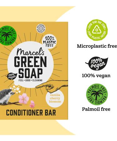 Marcel's Green Soap - Vanilla Cherry Conditioner - All Hair Types - Palm Oil Free - 100% Eco-Friendly - 100% Vegan - 97% Biodegradable - 60g - Buy Online on GoSupps.com