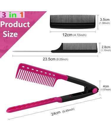 3-in-1 V-Spring Grip Straightening Comb Set - Carbon Fiber Teasing Comb for Unkempt Hair (Pink) - Buy Online on GoSupps.com