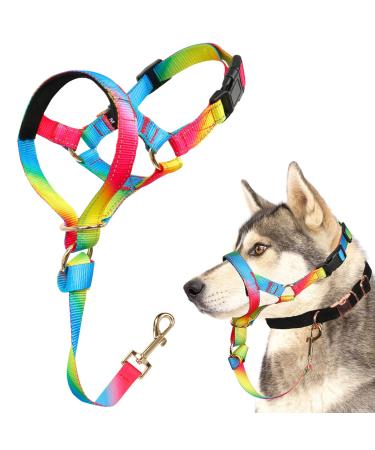 Barkeless dog collar no pulling cute dog collar for heavy pullers effective soft dog training halter stops pulling on a leash for walks with small medium -sized L fantasy rainbow