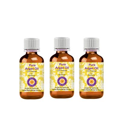 Deve Herbes Pure Argan (Moroccan) Oil (Argania spinosa) Cold Pressed (Pack of Three)100ml X 3 (10 oz)