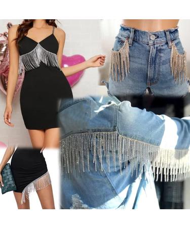 AMZTKDIY Rhinestone Fringe Trim - Sewing Beaded Ribbon Tassel Chain for Clothing & Craft - 1.5 Yards (Silver) - Buy Online on GoSupps.com