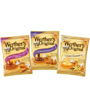 Werther's Soft Caramels Triple Pack - 1 Soft Eclairs 1 Soft Creme 1 Vanilla Eclair (Bundle of 3 items)