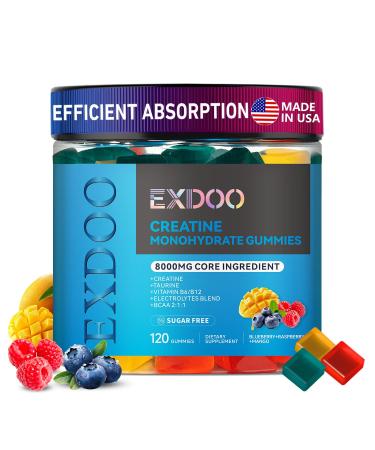 exdoo Creatine Monohydrate Gummies Complex 8000mg for Men and Women Creatine with Taurine BCAA Electrolyte for Strength Energy&Muscle Support Pre-Workout Gummies Sugar Free 120pcs