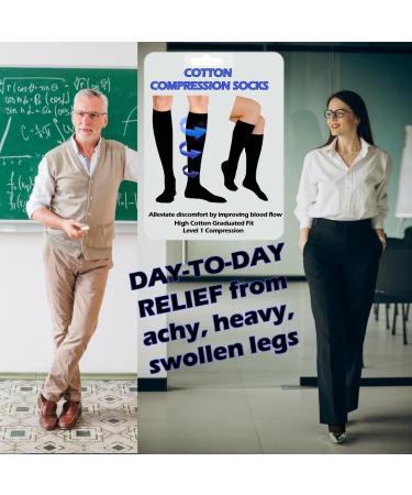Kensington Cotton Compression Socks for Women & Men - Medical Grade Support for Calf & Ankle - Black, Shoe Size 9-11 - Buy Online on GoSupps.com