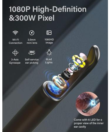 Ear Wax Removal Kit with 1080P Camera | 6 Ear Picks | Otoscope for iPhone, iPad & Android | Ear Cleaner with Light | Ear Wax Removal Tool - Buy Online on GoSupps.com