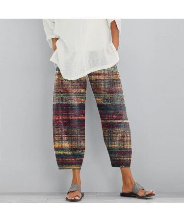 Women's Casual Cotton Linen Capri Pants - Elastic Waist, Wide Leg Cropped Trousers | Coffee Medium - Buy Online on GoSupps.com