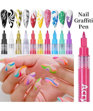 10 Colours Nail Art Pens Set Nail Art Painting Pen Nail Art Graffiti Pen Quick-drying Waterproof Nail Point Graffiti Dotting Pen for Nail DIY Dot Line Flower Pattern - Buy Online on GoSupps.com