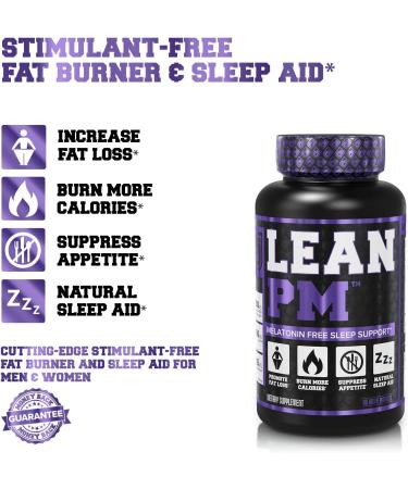 Lean PM Melatonin-Free Fat Burner & Sleep Aid - Night Time Weight Loss Support for Men and Women - 60 Caffeine-Free Veggie Diet Pills - Buy Online on GoSupps.com