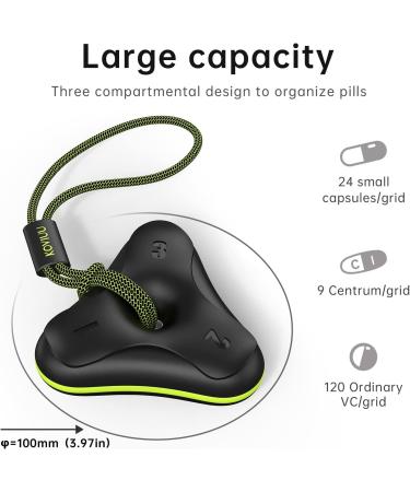 Travel Pill Box - Large 3 Times a Day Vitamin Organizer | Waterproof Portable Case for Supplements & Fish Oil - Ideal for Work & Outdoors (Black - Buy Online on GoSupps.com