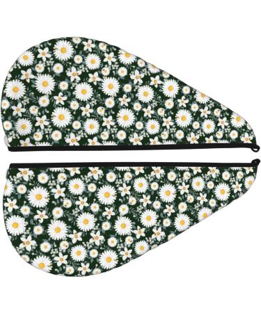 Hair Towel Wrap | Quick Drying Hair Towel Turban with Button - White Daisies & Bee Design - Buy Online on GoSupps.com
