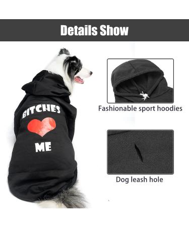 EXPAWLORER Dog Hoodie - Warm Fall Sweatshirt with Leash Hole, Bitches Love ME Print - Winter Autumn Fleece Pet Clothes for Small, Medium, Large Dogs - Buy Online on GoSupps.com