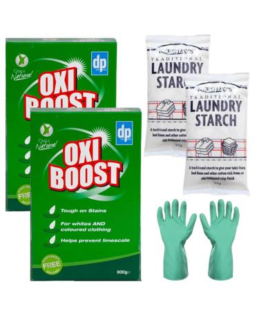 Laundry Power Eco Bundle with 2x Dri-Pak Oxi Boost 600g 2x Kershaw Laundry Starch 500g 1x Pair Household Gloves (M)