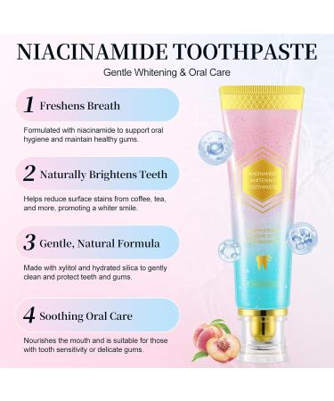Niacinamide Whitening Toothpaste Niacinamide Toothpaste Intensive Whitens Teeth Stain Removal Protects Tooth Enamel Freshening Breath All Day with Natural Mint &Peach Flavor (1PC) 3.8 Fl Oz (1 Tube) - Buy Online on GoSupps.com