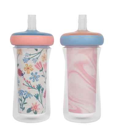 The First Years Insulated Straw Cups for Toddlers 2pk   Ladybug & Marbled   Pink & Blue