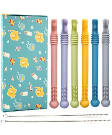Baby Teething Toys Sensory Toys for Autistic ADHD SPD Oral Motor Children Teething Straws Sticks Baby Boy Girl Gifts Package for 3 6 12 36 Months Baby Teether Blue