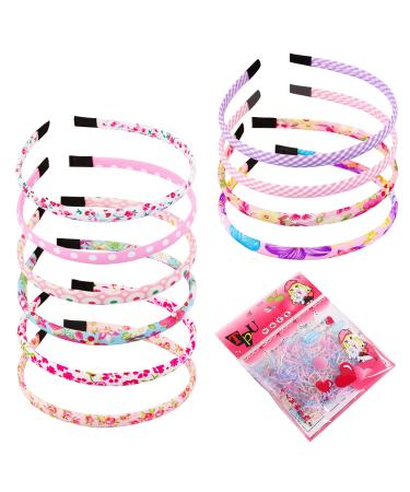 10 pieces of floral headbands and 500 jelly-colored rubber bands colored girl headbands floral pattern headbands pink headbands suitable for most young girls.