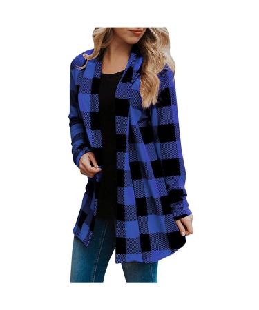 Long Shirt Outerwear Top Thin Warm Knitted Coat Women's Blouse V-Neck Shirt Tunic Long Women's Tunic Women's Shirt Casual Checked Shirt Women's Winter Chunky Knit Jacket D-blue L