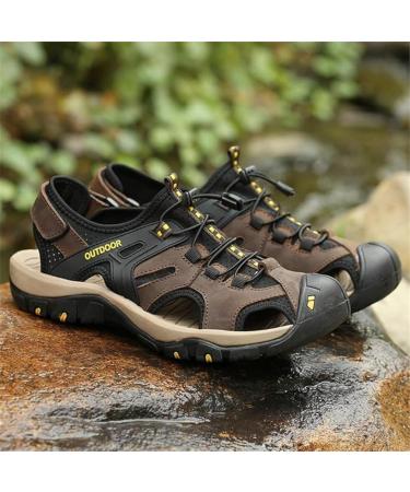 Veool Men's Outdoor Closed Toe Sandals - Adjustable Heel Strap Hiking Shoes - Summer Trekking Sandals - Size 45 EU - Brown - Buy Online on GoSupps.com
