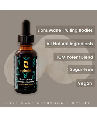 Redmint Lion's Mane Mushroom Extract with Ginkgo Leaf & Ginseng and More - Brain Boost & Clarity Herbal Tincture - Rooted in Ancient TCM Wisdom - Organic Immune Support Mushroom Supplement - 1 fl oz Loins Mane 1 Fl Oz (Pack  - Buy Online on GoSupps.com