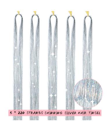 47 Silver Hair Tinsel Kit - 1100 Strands, Heat Resistant Extensions for Women & Girls - Buy Online on GoSupps.com