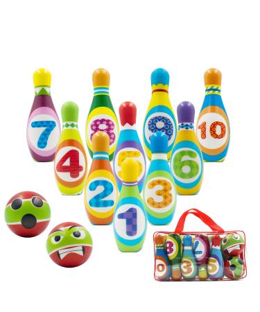 Kids Bowling Set Includes 10 Classical FoamPins and 2 Balls, Suitable as Toy Gifts, Early Education, Indoor & Outdoor Games, Great for Toddler Preschoolers and School-Age Child, Boys & Girls