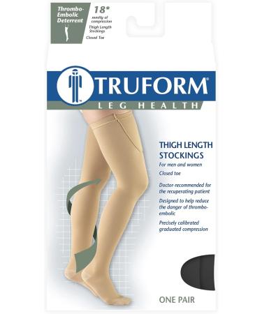 Truform Surgical Stockings - 18 mmHg Compression Thigh High for Men & Women Closed Toe Black - Large (Pack of 2 - Buy Online on GoSupps.com