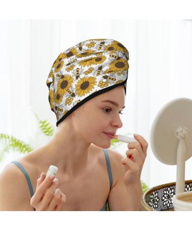 Hair Towel Wrap with Button - Quick Drying Towel Turban for Effortless Hair Care (Sunflowers & Bees - Buy Online on GoSupps.com