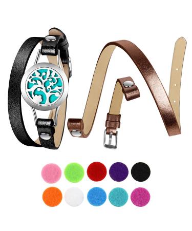 Phogary aromatherapy bracelets aroma oil diffuser bristles/fragrance made of stainless steel The bracelet with 2 leather belt 10 colored felt circles for Valentine's Day Mother's Day birthday gift - Buy Online on GoSupps.com