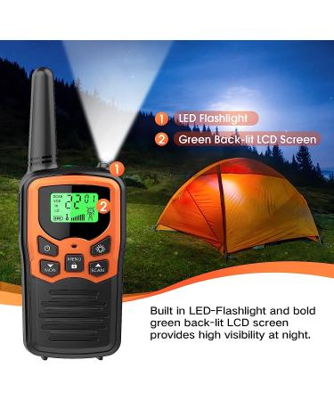 MOICO Walkie Talkies for Adults - 22 FRS Channels, LED Flashlight, VOX, LCD Display, Long Range - Orange 4 Pack - Buy Online on GoSupps.com