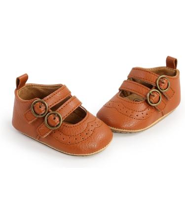 Baby Girls First Walking Shoes | Mary Jane PU Leather | Anti-Slip Princess Shoes | Infant Baby Shoes (0-6 Months) Brown - Buy Online on GoSupps.com