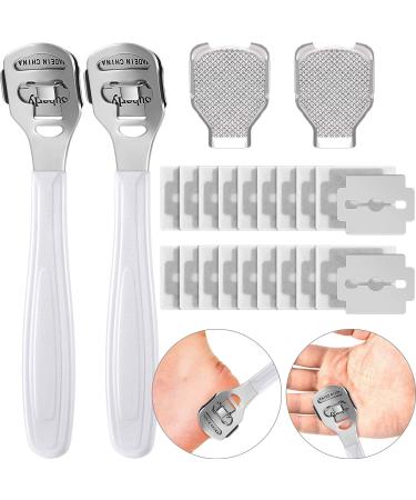 24 Pieces in Total, 2 Callus Shaver Sets Include 20 Replacement Slices 2 Callus Shavers and 2 Foot File Heads Foot Care Tools Hard Skin Remover for Hand Feet (White)