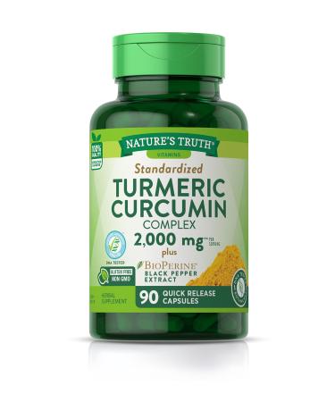 Nature's Truth Turmeric Curcumin 2000 mg, with 95% Standardized Curcuminoids and Bioperine, Non-GMO, Gluten Free Supplement, 90 Capsules
