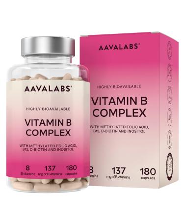 Vitamine B Complex AAVALABS 180 G lules | Complexe de 8 Vitamines B dont Vitamine B12 Vitamine B6 B5 B3 B1 D-Biotine Acide Folique Actif (B9) - Compl ment Alimentaire Vegan pour une nergie Optimale