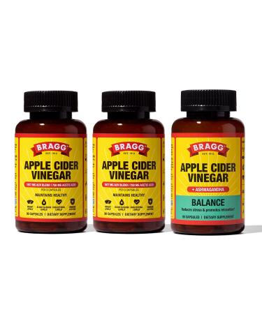 Bragg Apple Cider Vinegar Capsules (2pk) with Vitamin D and Zinc Balance Apple Cider Vinegar Capsules with Ashwagandha