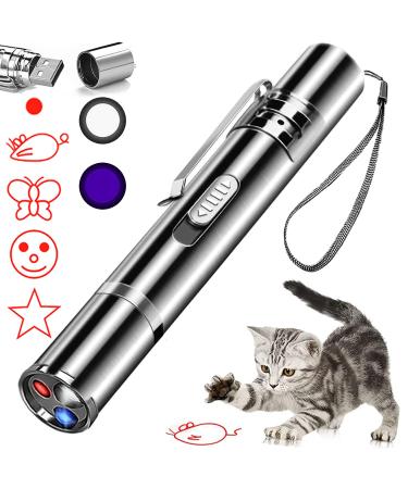 Cat Laser Toy, Red Dot LED Light Pointer Interactive Toys Indoor Cats DogsLaser, Long Range 5 Modes Lazer Projection Playpen for Kitten Outdoor Pet Chaser Tease Stick Training Exercise,USB Recharge