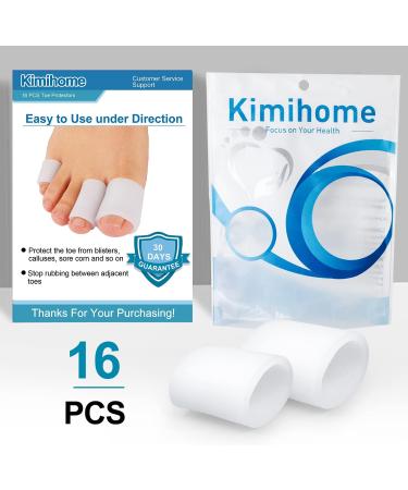 Kimihome Silicone Toe Tube Pads - 16 PCS Toe Sleeve Cushions for Corns, Blisters, and Calluses - Large, Medium, Small Sizes - White - Buy Online on GoSupps.com