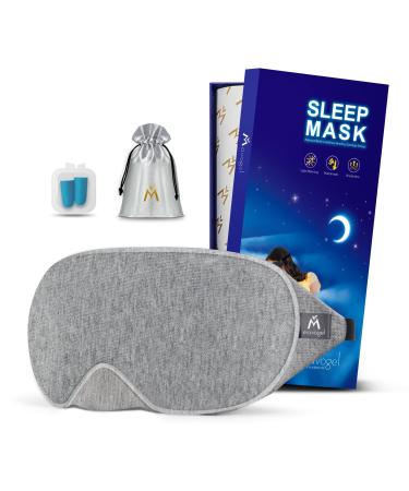 Mavogel Upgraded Sleep Mask for Men Women - Luxury Cotton Sleep Eye Mask with Adjustable Strap Block Out Light Soft Comfort Sleeping Mask for Travel Yoga Nap with Travel Pouch and Earplugs Grey