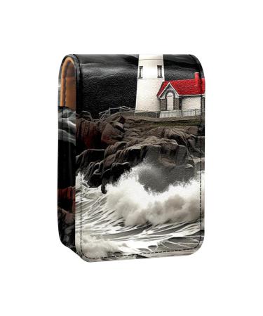 Travel Lipstick Organizer Case Lipstick Case Portable Makeup Bag With Mirror Cloudy Sea House Lighthouse K168t5xenw