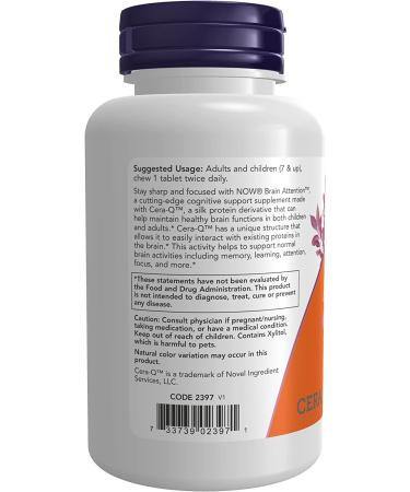 Now Foods Brain Attention Chewables - Natural Chocolate Flavor (60 Count) | Enhance Focus & Clarity - Buy Online on GoSupps.com