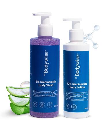 Metrol Be Bodywise Niacinamide Power Kit With 5% Niacinamide Body Wash 250ml 10% Niacinamide Body Lotion 200ml | Deep Cleanses Exfoliates Skin For Glowing Radiant & Even-Toned Skin Paraben & SLS Free